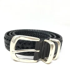 Fossil Ranger Belt Mens Size 36 Black Woven Lizard Grain Leather Dress Brass