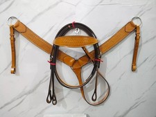 Best Quality Leather Headstall & Breast Plate Hand Tooled Collar Set All Size.
