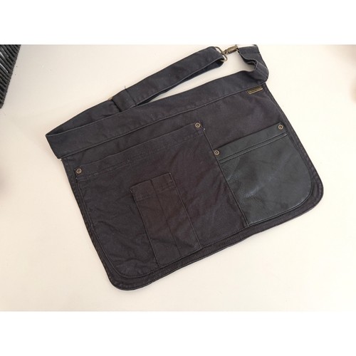 Chef Works Urban Collection Black Canvas Waist Apron Faux Leather Pocket AW047