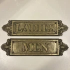 Brass Metal Men & Ladies Wall Hanging Restroom Sign PAIR 15” Vintage