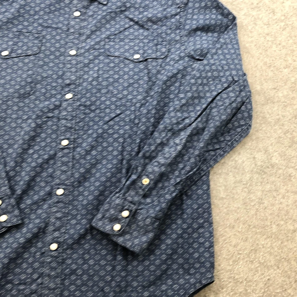 Lucky Brand 衬衫男式 XL 蓝色几何西部珍珠扣经典合身图案 — 第 3/4 张图片