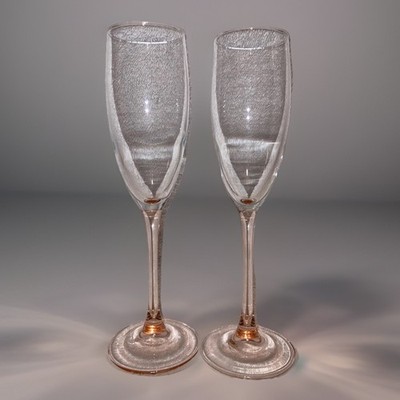 Luminarc France Elegant Pink Stem Champagne Flutes Wedding Anniversary Set Of 2