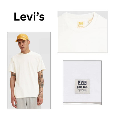 Levis Herren Gold Tab Kurzarm T weiß TShirt Rundhalsausschnitt Tee Designer Small