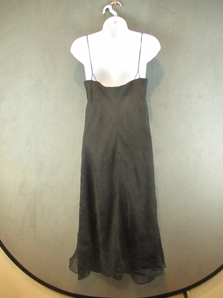 Lauren Ralph Lauren Dress Womens 6 Black Silk Slip Spaghetti Strap Swiss Dot Y2K - Image 3 of 4
