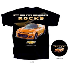 Joe Blow T's Chevy Camaro Rocks Men's Black T-Shirt 6th Gen ZL1 w/ Guitar