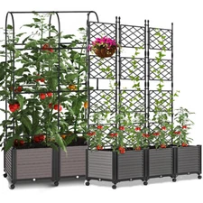 Raised Garden Bed Climbing Planter Box with Trellis Wheels for Climbing Plants