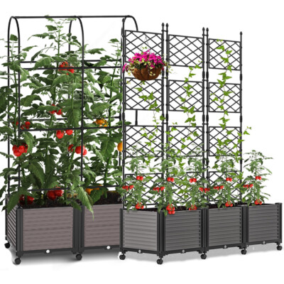 NAIZEA Raised Garden Bed & Tomato Planter Cage Trellis Planter Boxes with Wheels