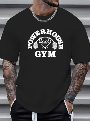 POWER HOUSE GYM PRINT HERREN T-SHIRT PERFORMANCE MUSKEL KURZARM FITNESS TOP - Bild 1 von 3