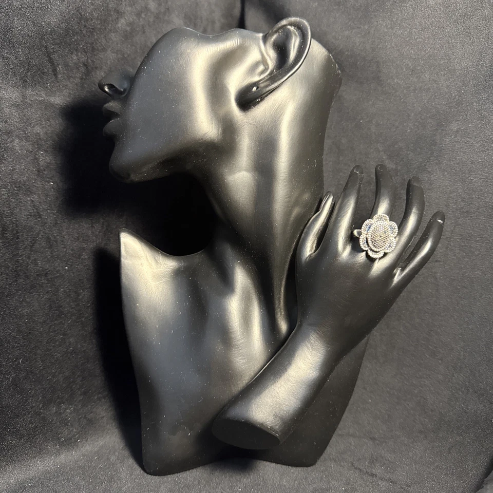 Anillo Pavé Floral Verde Vintage Plata Esterlina Marcasita SJ 925 Años 70 Talla 9.5 Foto 2 de 4