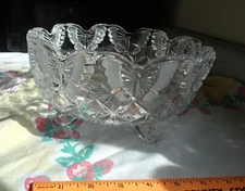 Vintage Hofbauer Papillon Crystal Butterfly 3 Footed Bowl – 8” Decorative Dish