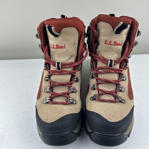 LL BEAN Women's Hiking Boots Tan Red Vibram Waterproof GoreTex Size 7.5 M *READ* - Picture 2 of 18