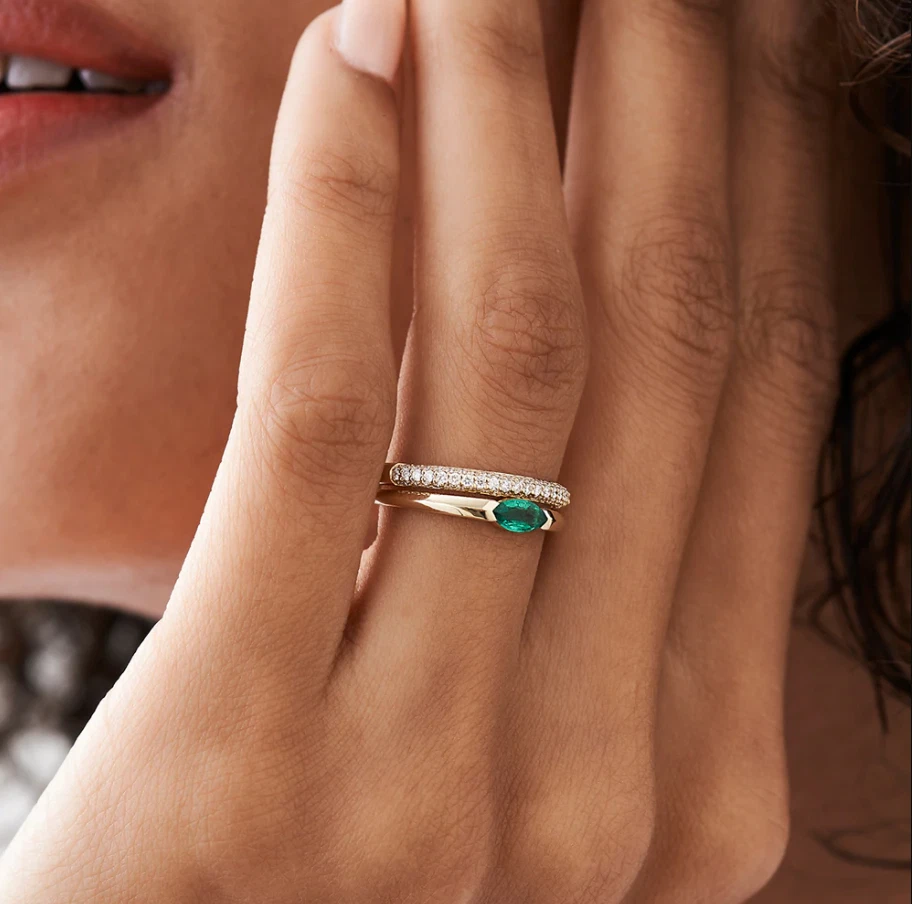 Goldring 14K 585 Rosegold Marquise Schliff Smaragd Ring echt und natürlich  - Bild 3 von 3