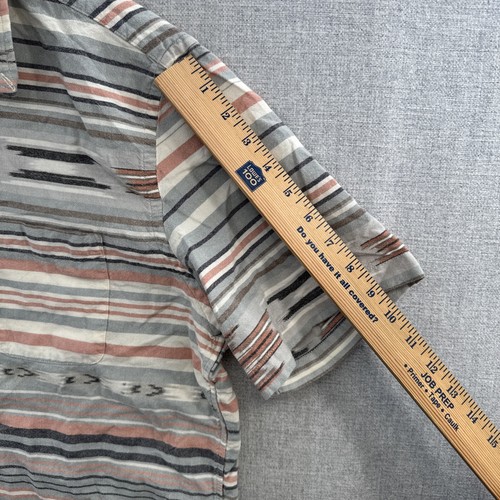 Faherty Coast Shirt Mens XL Blue Striped Aztec Short Sleeve Button Up Pocket - Picture 8 of 15