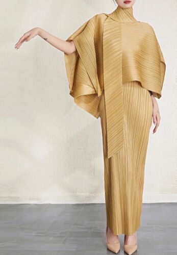 **LIKE** Stunning Issey Miyake Pleats Please Fabric 3-piece Elegant Long Dress - Afbeelding 1 van 13