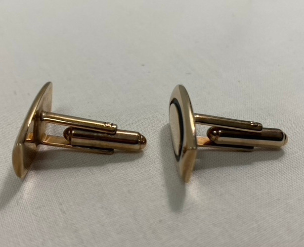 Hickok Gold-Tone Cufflinks~Rectangular Black Oval… - image 2