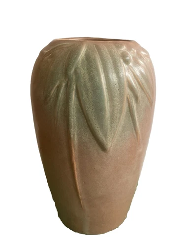 Vintage Arts and Crafts Style McCoy Leaves and Berries Vase in Brown & Green