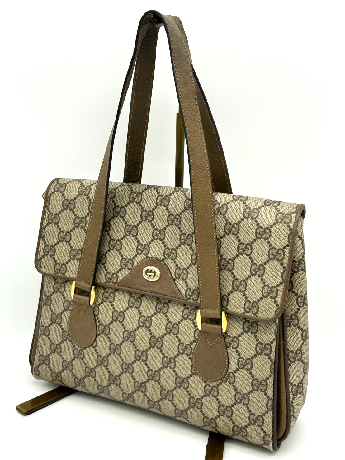 Gucci Vintage GG Supreme Brown PVC Leather Hand Bag Authentic