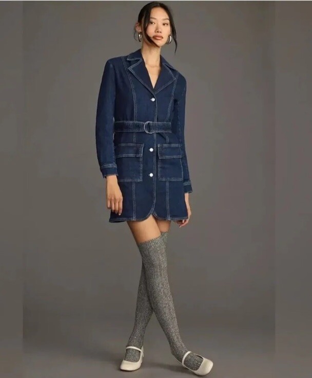 NWT Anthropologie Pilcro NWT Denim Jean Belted Blazer Dress Size S!! Thick  Nice! | eBay
