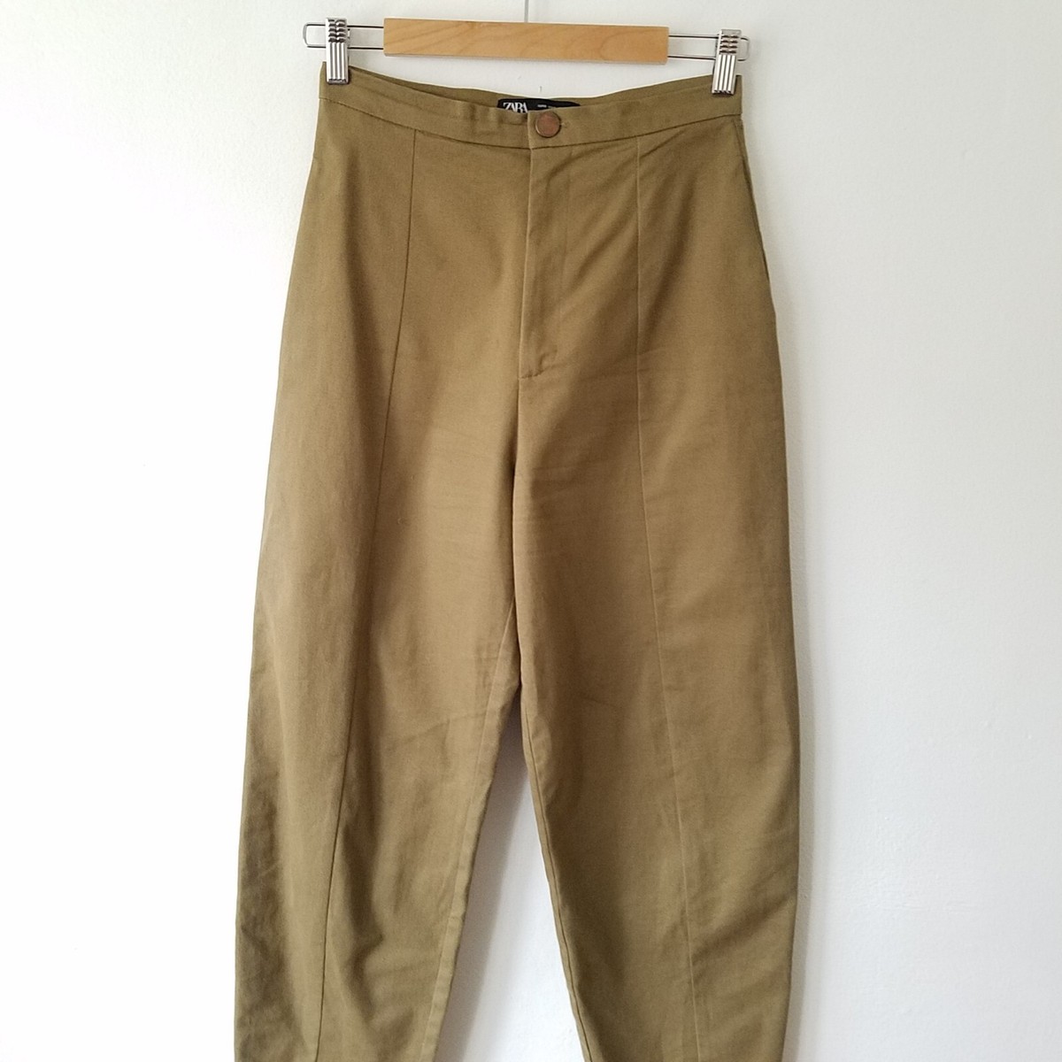 安心★関税込み★ZARA★CONTRAST BALLOON TROUSERS Zara Balloon Slouchy Tapered Leg Olive Green High Waisted