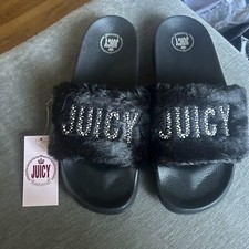 Juicy Couture Slippers Slides Women s Size 10 M Black W/ Rhinestone Bling Logo