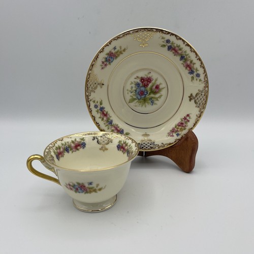 Vintage Rosenthal Elfenbein Fuß Demitasse Tasse und Untertasse Obst Floral Goldrand - Bild 1 von 12