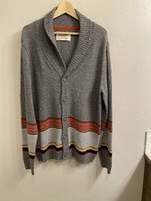 Urban Pipeline Men  s Gray w/Stripes Cardigan Grandpa Sweater Shawl Collar