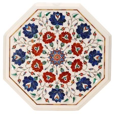 12" Marble Coffee Table Marquetry Pietra Dura Handicraft For Home Decor