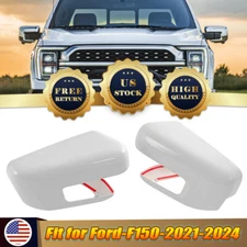 White Side Door Mirror Cover Cap For 2021~2024 Ford F150 F-150 W/Turn Signal Cut