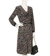 Gina Bacconi Dress UK 16 Brown Animal Print Cowl Neck Pleated Midi