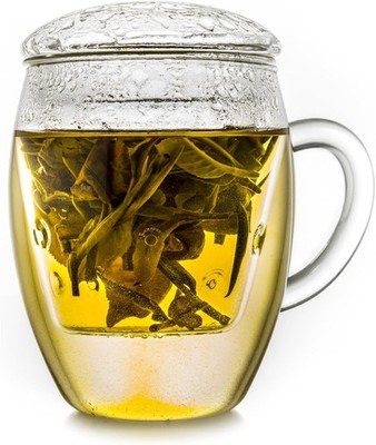 Creano Tea Glass with Infuser and Lid 400ml - Large Tea Cup - Microwave & Dishwa