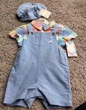 Tommy Bahama Kids 3 Piece Set Boys Shirt Shorts Hat Sz 6-9 Month Blue Multicolor