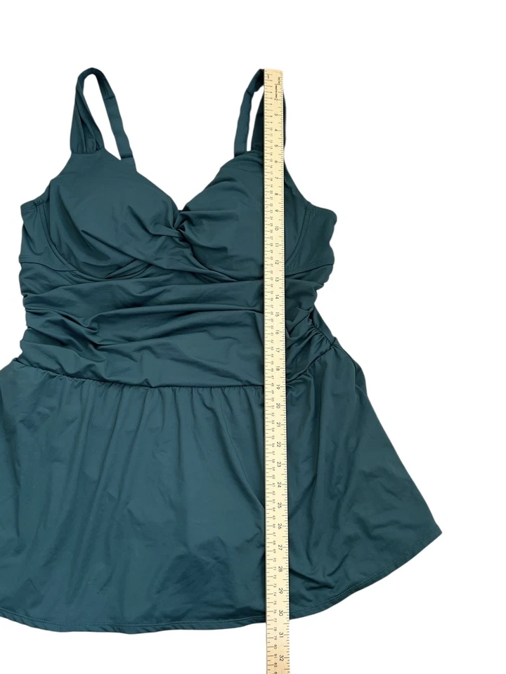 NEW ANNE COLE Twist Front Tummy Control Swim dress Swimsuit Plus SZ 18 W Teal - Image 3 of 4