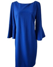 Elegant Jessica H Evening Midi Bell Sleeve Electric Blue Midi Sheath Dress Sz 10