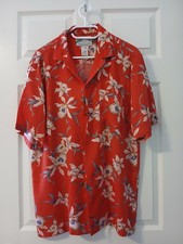 Vintage Men's Hawaiian style Large button up shirt, red with white floral print