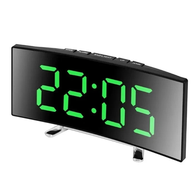 Digital Curved Screen Alarm Clock Electronic Clock Large Screen LED Mirror Clock