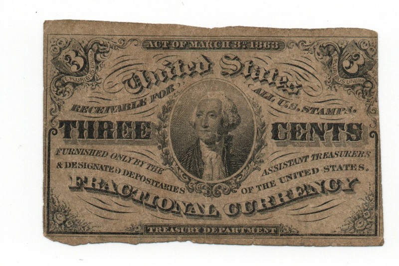 1863 US Fractional Currency 3 cents Note United States banknote