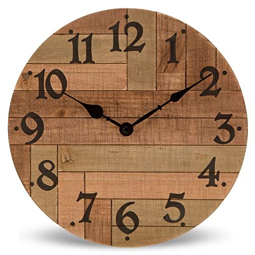 Rustic Farmhouse Solid Wall Clock - Battery Operated Silent Non Wood 12 Inch