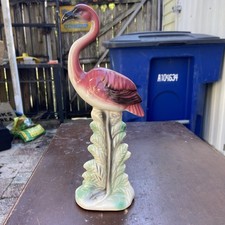 Vintage Mid Century 1950's Glossy Art Deco Pink Flamingo Tall Ceramic Figurine