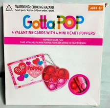 4 Valentine Cards With 4 Mini Poppers Fidget Toy Brand New