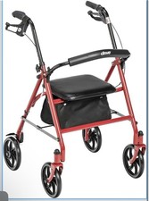 Drive Medical 4-Wheel Rollator Walker With Seat Removable Back Support - red