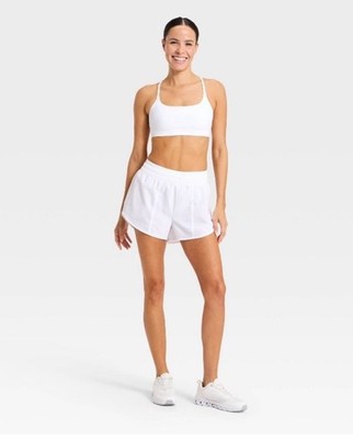 All In Motion Women's White Athletic Shorts Liner Zipper Pocket Adjustable Waist