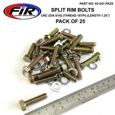FIR Bead Lock Bolts Unc 5/16-18tpi 1.25'', Pack of 25 / UTV ATV Split Rim, Imper