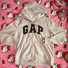 GAP Women's/mens L Gray Full Zip Fleece Hoodie Pockets Logo Cotton Blend