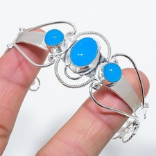 Blue Chalcedony Gemstone 925 Sterling Silver Adjustable Cuff Bracelet For Gift