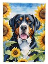 Caroline's Treasures Greater Swiss Mountain Dog in Sunflowers House Flag