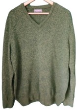 Hawick V Neck Jumper Mens XL Green Pure Lambswool Made In Scotland 