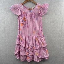 LoveShackFancy Ruffle Dress Girls 10 Pink Flower Fields Cotton Short Sleeve