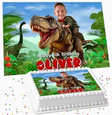 T REX DINOSAUR WITH YOUR PHOTO PERSONALISED ICING COSTCO CAKE TOPPER DS-93