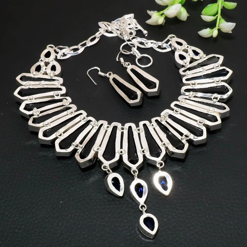 Iolite Gemstone Handmade 925 Sterling Silver Jewelry Necklace+Earrings VJ 721 - Image 4 of 4