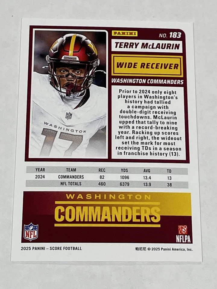 2025 Score Football #183 - Terry McLaurin - Washington Commanders - Image 2 of 2